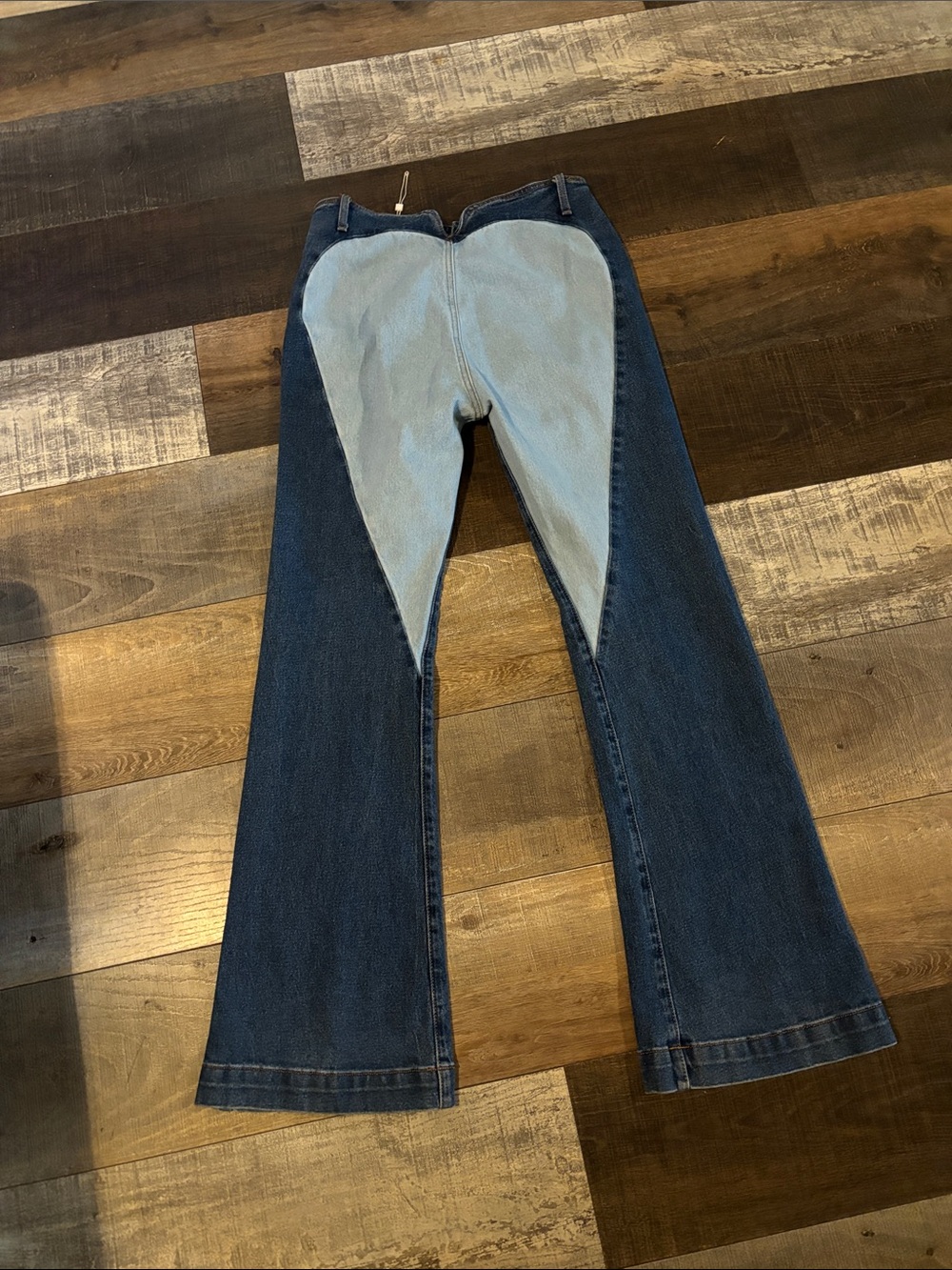 REVICE Two-Tone Dark Blue & Light Blue Heart-Panel Flare Jeans